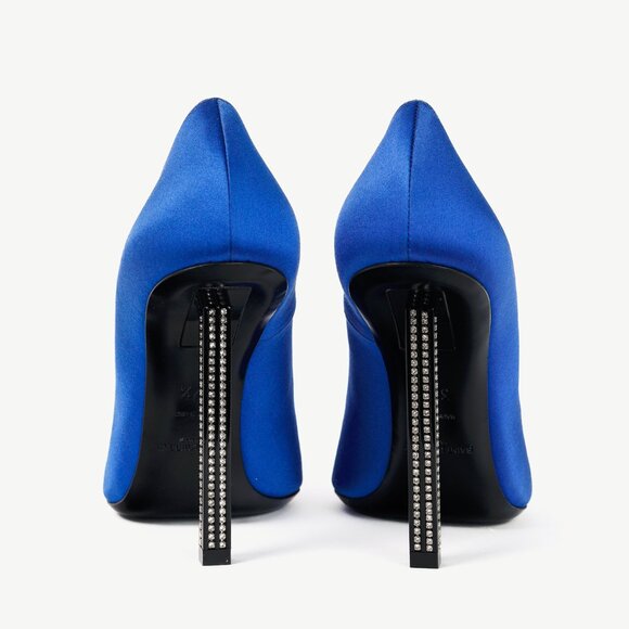 Saint Laurent Tower 110 Bleu Silk Satin Strass-Embellished Pointed-Toe Pumps - Picture 3 of 12